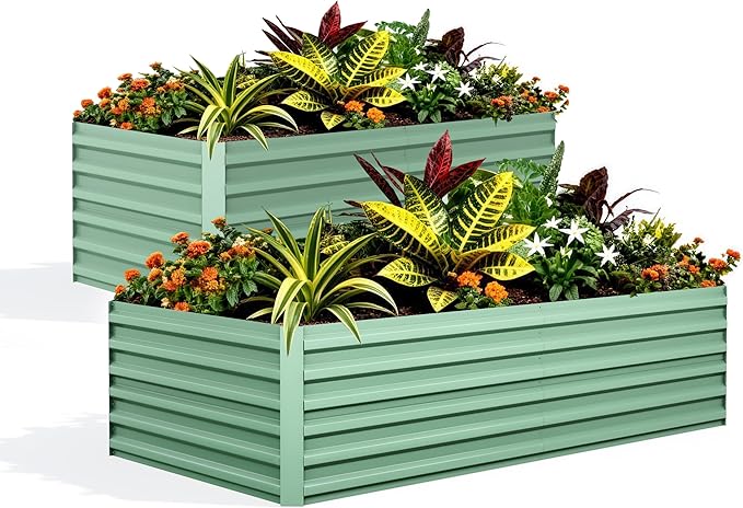 Garvee 2PCS 6x3x2ft Galvanized Raised Garden Bed OutdoorRust-Resistant Raised Garden Beds for Gardening Easy Assembly Outdoor Garden Box &amp Planters Green