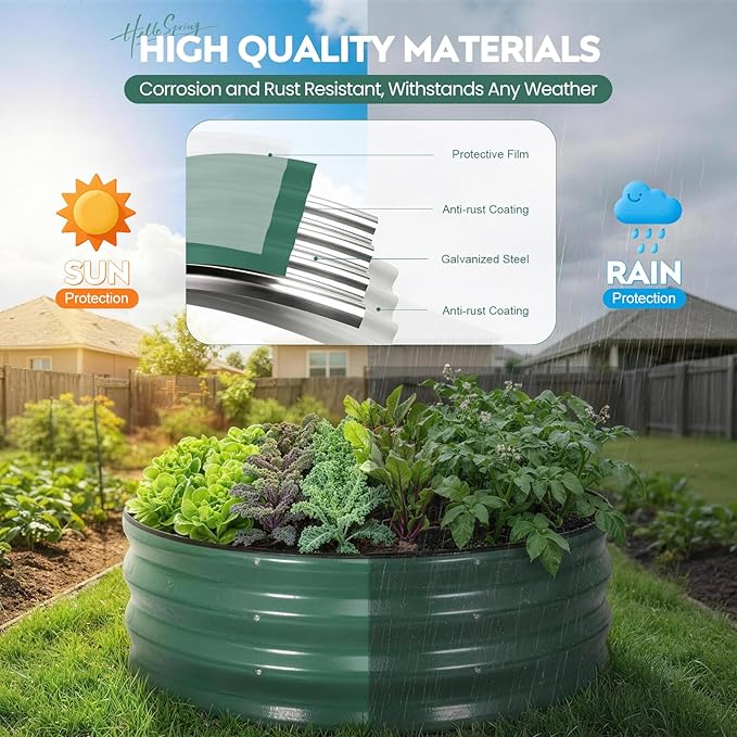 ZORMY Galvanized Raised Garden Bed Outdoor Round Metal Planter Boxes 2 Pcs 3x3x1ft Steel Raised Bed Kit for Planting Vegetables Fruits Flowers(LotusGreen)