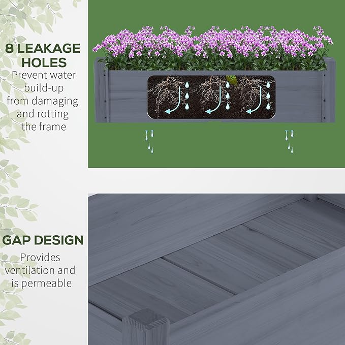 34x34x28 Raised Garden Bed 2-Tier Elevated Wood Planter Box for Backyard Patio to Grow Vegetables Herbs and Flowers Gray