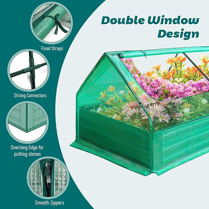 Raised Garden Bed with Cover - 2 Large Zipper Mesh Screen Windows Mini Greenhouse - Roll-up Zippered Window Waterproof UV-Resistant Hot House - for Gardening Flowers Vegetables 73 x 38 x 91