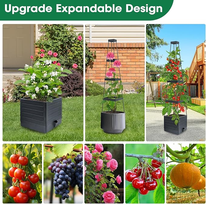 MQFORU 4Pack Raised Garden Bed Planter Boxes with Trellis 57 Self-Watering Tomato Planter Boxes with Trellis for Climbing Vegetable and Plants Tomato Cage for Indoor Outdoor Use