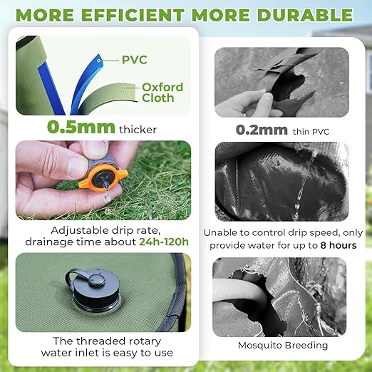 HIRALIY 15 Gallon Cylindrical Tree Watering Bag 3 Pack Slow Release 1-5 Days Deep Root &amp Automatic Drip Irrigation System for Multi-Trunk Newly Planted Small Trees and Shrubs