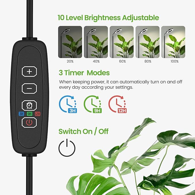 Grow Lights for Indoor PlantsFloor Lamp with 63IN StandFull Spectrum10 DimmingHalo Ring Warm Light 3/9/12H TimerHeight AdjustableMetal Stable Base Growing Light for Tall Small Plant