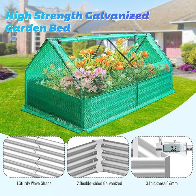 Multi - Weather Use Mini Greenhouse L70.9 × W35.4 × H11.8 Raised Garden Bed 3-in-1 Multifunctional Raised Garden Bed with Greenhouse High - Strength Galvanized  for Balconies and Terraces