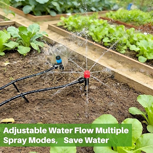 Drip Irrigation System Automatic Garden Watering Kit Quick-Connect Watering Misting Drip Irrigation System for GreenhousesYardsLawnsRaised Bedswith 98ft 1/4''&amp 49ft 1/2 Tubing and Accessori