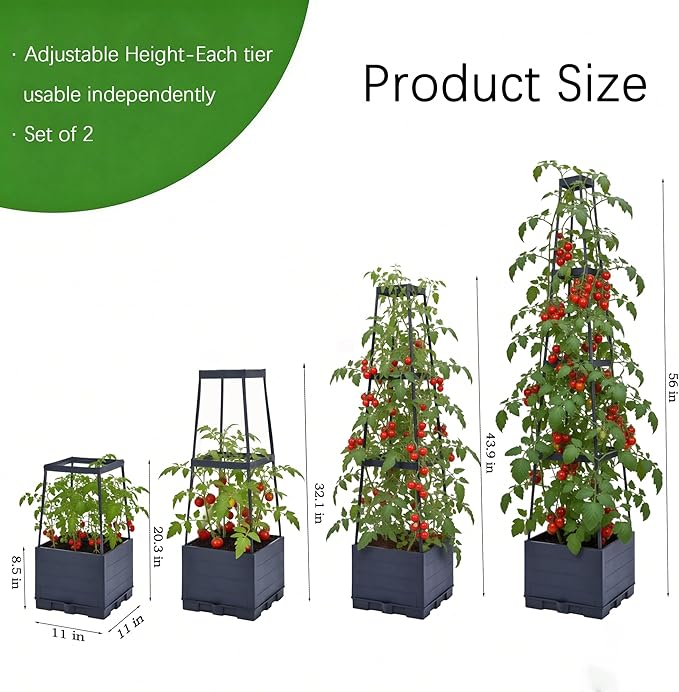 2 Packs Tomato Planter with Trellis 56 Tomato Cages for Indoor &amp Outdoor Climbing Plants Self Watering Raised Garden Bed Planter Box for Garden Patio
