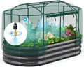 Quictent Galvanized Raised Garden Bed Kit with Self Watering System and Mesh Cover Large Oval Metal Outdoor Planter Garden Boxes for Vegetables Herbs Flowers 6x3x1Ft