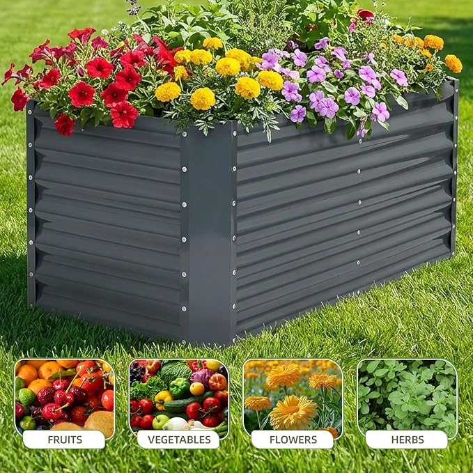 4x2x2ft Raised Garden Bed - Galvanized Deep Root Planter Boxes Outdoor with Wing Nuts and Safety Edges for Gardening Vegetables Flowers Herbs Succulents - Gray