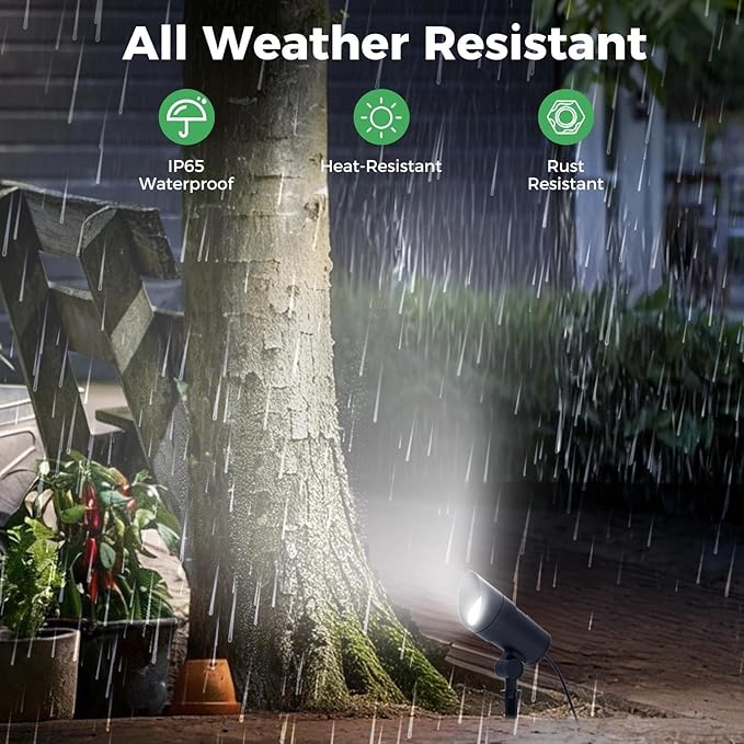 LOTMOS 30W LED Spot Lights Outdoor with Photocell Sensor Dusk to Dawn Spotlights with 9.68FT Cord 120V Plug in Ultra Bright Bullet Landscape Light for Flagpole Palm Tree Yard Lawn Statue (6000K)