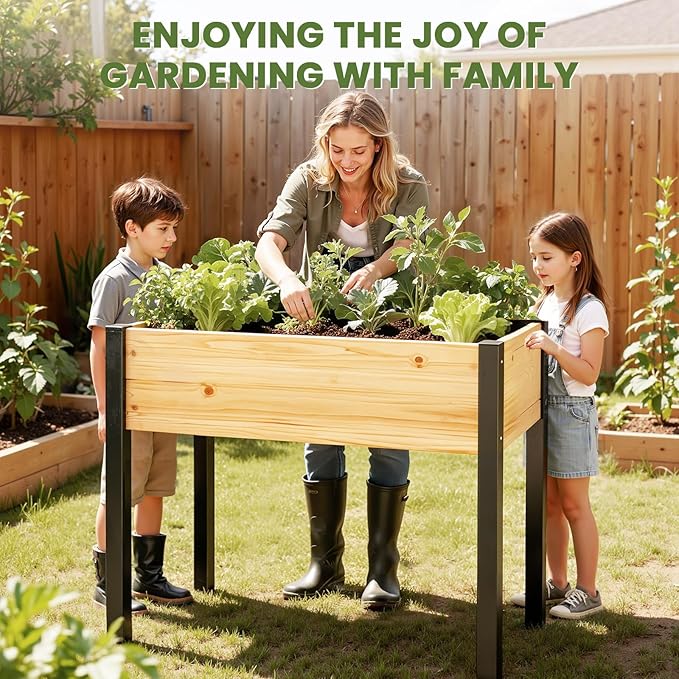 SUNYRISY Wooden Raised Garden Bed Outdoor with Metal Legs for Gardening 45.6 L x 23.6 W x 31.5 H Elevated Planter Garden Box Raised Bed for Vegetable Flower Herb