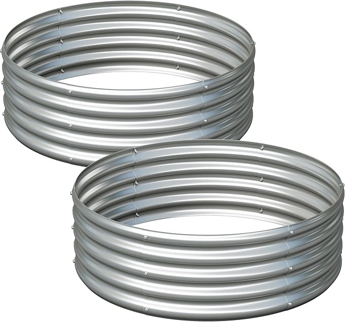 2PCS 3x3x1FT Galvanized Raised Garden Bed KitVegetable Boxes-Round Metal Flower BoxLarge Planter Raised Beds Outdoor Garden for PlantingFruitHerb-Silver