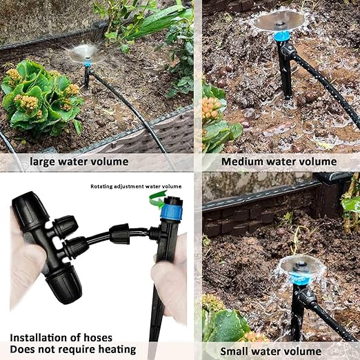 Drip Irrigation System with Water Timer 162ft Drip Irrigation Kit 5/16“ID and 1/4 Inch Pipe Auto Watering System for Garden Adjustable Spray for Greenhouse Garden Lawn Potted Plants Black