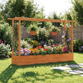 LDAILY Raised Garden Bed with Trellis Above Ground Garden Bed with Hanging Roof Side Trellis &amp 6 Drainage Holes Planter Box for Outdoor Climbing Plants Vines Flowers