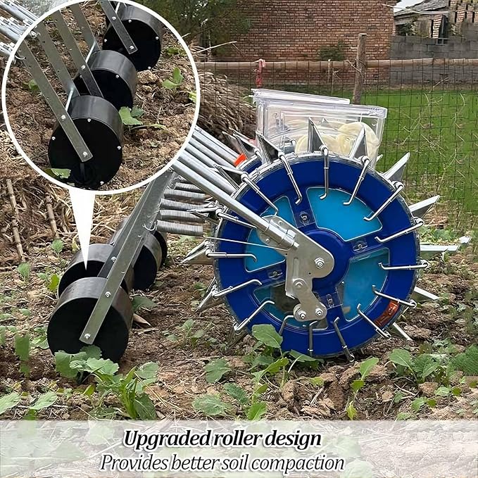 Push Garden Seeder Double Wheels Row Planter Metal Manual Roller Seeding Machine Corn Planter Seeder Precise Seeding Machine for Soy Peanut Corn Cotton Soybean(12 Nozzles)
