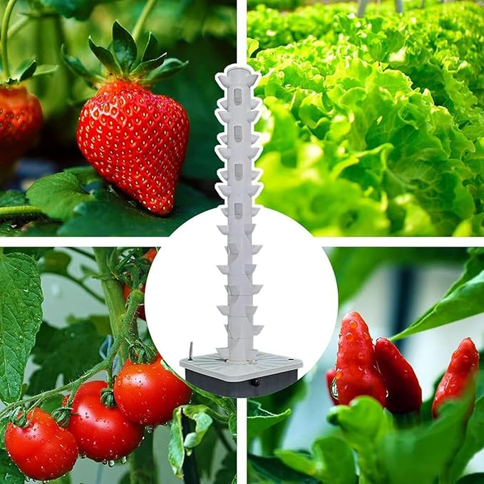 45Holes Hydroponic Tower Growing Sytem Indoor Vertical Grow Tower Self-Watering Growing with Hydrating Pump Cultivation Grow Tower