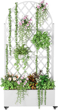 Metal Raised Garden Beds Outdoor with Trellis Raised Planter Box with Drainage Hole &amp Wheels Privacy Screen Trellis Planter for Climbing Plants Vegetable Vines (White)