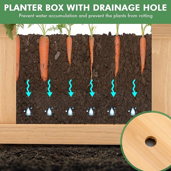 S AFSTAR Outdoor Wooden Planter Box Folding Raised Garden Bed W/Drainage Hole Patio Rectangle Plant Container for Flowers Vegetables Fruits Herbs Collapsible Planting Box for Yard