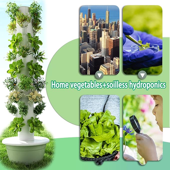 5/7/9-Tier Vertical Hydroponic Growing System - Space Saving Indoor Herb Garden Kit for 20-36 Plants Soilless Aeroponic Tower for Lettuce Basil Strawberries (Green 7-Layer Grower)