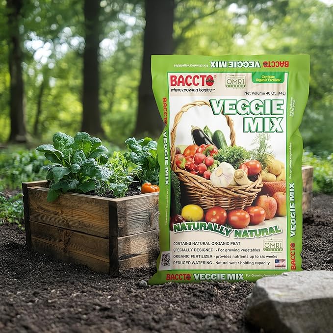 Michigan Peat Company BACCTO Veggie Mix with Peat Moss Indoor Outdoor Organic Nutrients for Planting &amp Growing Vegetables 40 Quart Bag