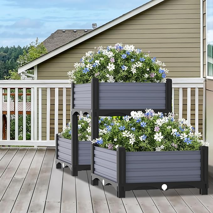 Planter Box Raised Garden Bed with Reinforced Support Rods Drainage Grid Multi-Combination Options for Vegetables Flowers and Herbs Ideal for Balcony and Patio Gardening