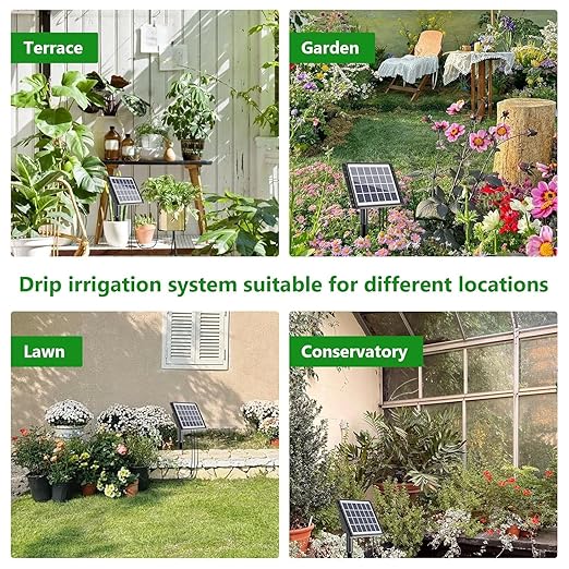 82FT Solar Drip Irrigation System Auto Watering Kit for 30 Pots Solar-Powered Plant Watering 25 Timer Modes 900ml/min Flow Indoor/Outdoor Garden Balcony &amp Patio Irrigation System