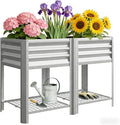 Elevated Outdoor Raised Garden Bed with Legs - 39.6-Gallon Galvanized Steel Planter Box for Patio Herbs Vegetables &amp Flowers - Ergonomic Height 33lb Storage Shelf (Silver)