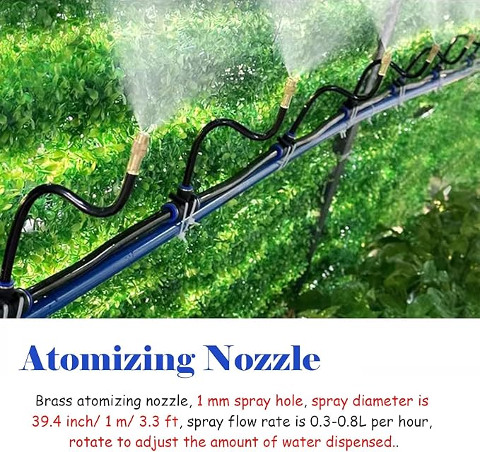 Site Fence Sprinkler System for Cooling/Dust Removal Greenhouse/Garden Irrigation Kit Versatile Outdoor Misting Cooling System with Nozzles &amp Hose(1181inch/30m/98.5ft)