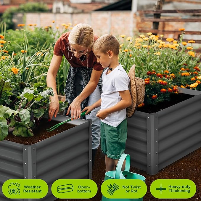 Large Outdoor Planter Boxes Kit Set of 26x3x1.5ft Galvanized Raised Bed Planter with Open-Ended Base Design Elevated for Outdoor Plants Durable Raised Bed for GardeningGreen
