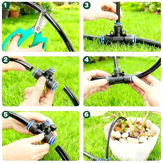 50ft Drip Irrigation Kit Garden Watering System with 360° Adjustable Brass Nozzles &amp Flexible Mist Tubing DIY Automatic Plant Waterer for Greenhouse Patio Lawn Flower Bed (1/4 Hose)