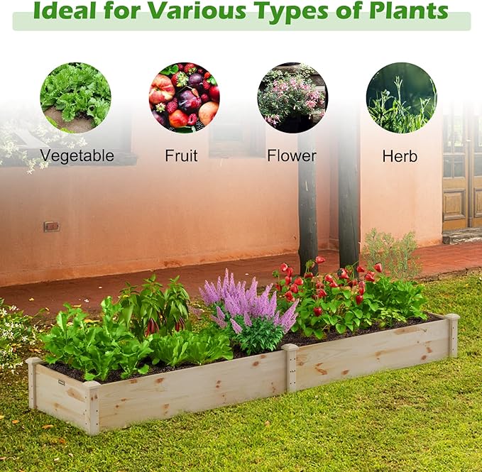 Giantex Raised Garden Bed 95 Lx24 Wx10 H Outdoor Wood Planter Box for Vegetables Flowers Herbs Fruits Easy-Assembly Wooden Planter Raised Bed for Backyard Garden Lawn