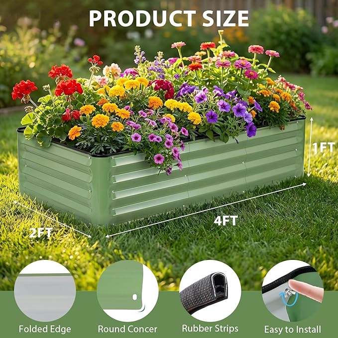 Galvanized Raised Garden Bed – 2 Pack 4x2x1 Ft Patented Leak-Proof Planter Box Outdoor Gardening Metal Raised Garden Beds Kits for Veggies Herbs &amp Flowers (Green)