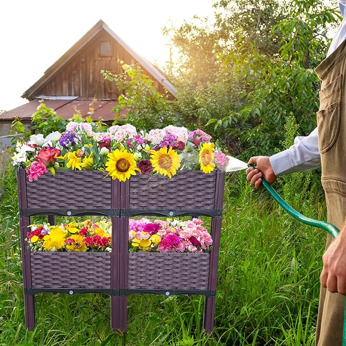 Plastic Raised Garden Bed Set of 4 Plants Elevated Garden Boxes Planter Growing Boxes with Legs for Outdoor Indoor for Flowers Vegetables Fruits Herbs