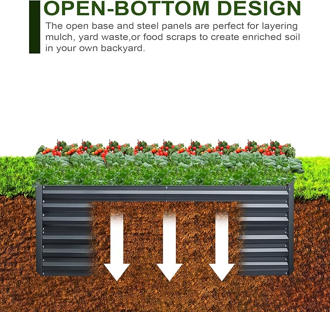 EDOSTORY Metal Raised Bed Garden Bed Kit 8x4x2ft Tall Galvanized Planter Raised Garden Boxes Outdoor Large Metal Raised Garden Beds for Flowers Vegetables Herbs