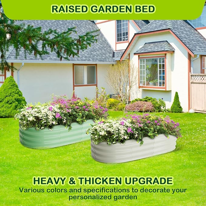 2-Pack Oval Raised Garden Bed 4.5x2x1.5FT Beige Galvanized Metal for Outdoor Vegetables