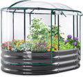 KING BIRD Raised Garden Bed with Cover Galvanized Oval Planter Garden Box Outdoor for Gardening Vegetables Flowers 47.2x35.4x11.8 in Clear