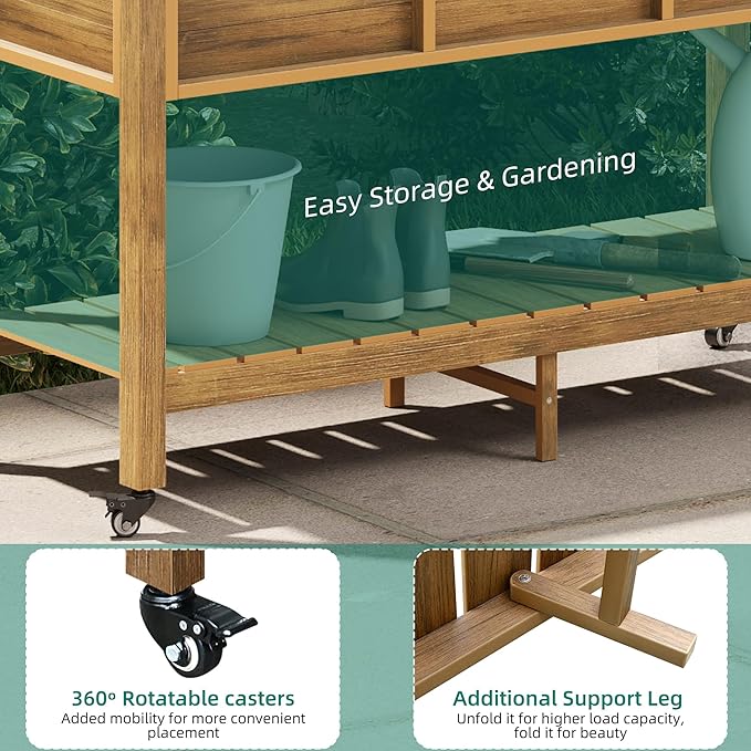 YITAHOME Raised Garden Bed HDPE 47x18x31In Herb Garden Bed Poly-Wood Weather-Resistant Elevated Planter Box with Lockable Wheels &amp Storage Shelf for Vegetable Flower Brown