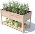 Gotland Raised Garden Bed with Legs Raised Beds for Gardening with Storage Shelf Bed Liner Drainage Holes Wooden Planter Raised Beds Raised Planter Box for Backyard Patio Balcony Natural