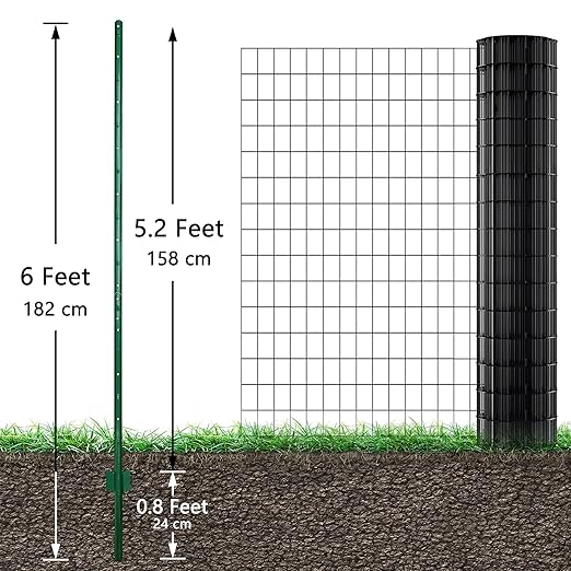 ARIFARO Metal Fence Posts 6 Feet assemblablePack of 10Sturdy Duty No Digging Garden U Post for Wire Fencing Steel Poles for Yard Outdoor