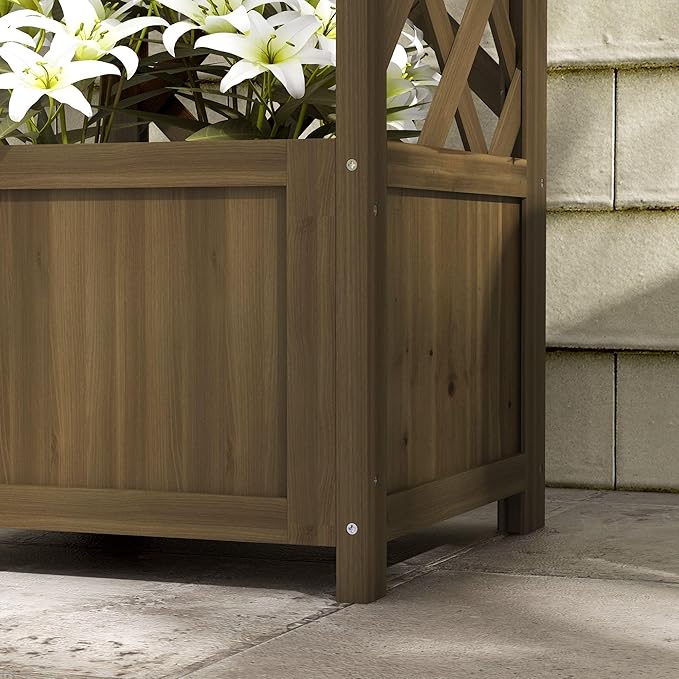 48x25x18in Premium Carbonized Wooden Raised Garden Bed with Full-Height Trellis System for Vertical Garden Expansion Practical Design