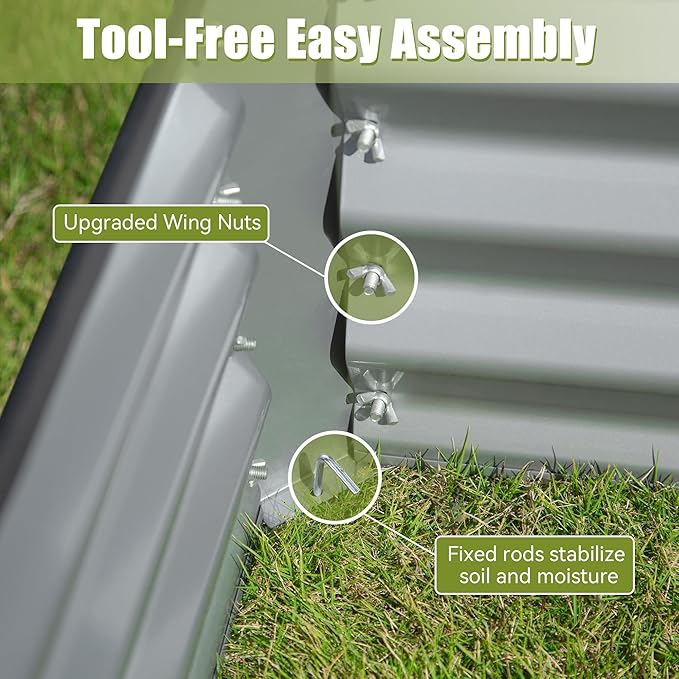 8x4x1.5 ft Galvanized Raised Garden Bed Outdoor Planter Garden Boxes Large Metal Planter Box for Gardening Vegetables Fruits Flowers Silver