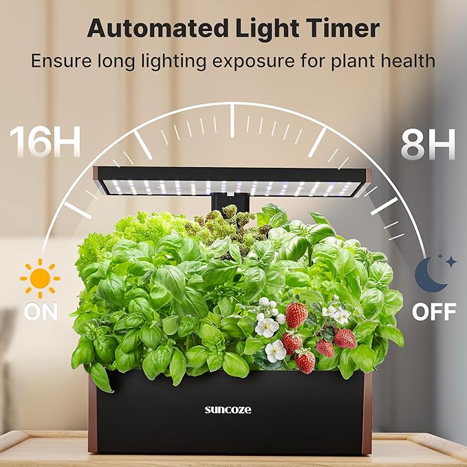 SUNCOZE 20 Pods Hydroponics Growing System Kit Indoor Herb Garden with 30W LED Grow Light 10L Large Water Tank Up to 25 Height Plants Germination Kit with Quiet Pump Black