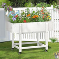 LUE BONA Raised Garden Bed with Wheels 39.4 * 16.7 * 28 in Poly Elevated Outdoor Planter Box with Tools Weather Resistant Standing Growing Bed Herb Planter for Vegetable Flowers Fruits