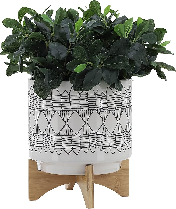 10 Planter ON Wooden Stand Gray