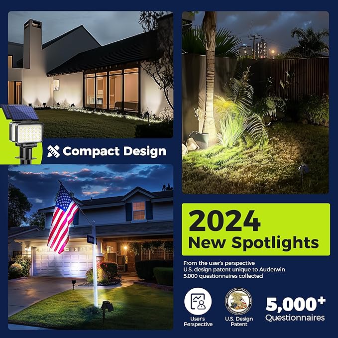 Solar Spot Lights Outdoor Waterproof for Flag Tree House Garden Yard Landscape Spotlights for Accent Uplighting Halloween Christmas Decorations-6 Pack