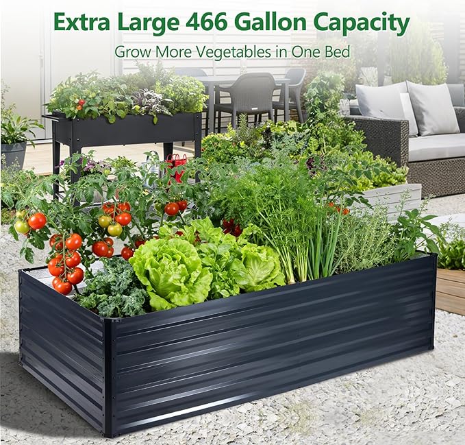 Galvalume Raised Garden Bed 8x4x1.95FT–3X Rust Resistant Aluminum-Zinc Steel466 Gallon Extra Deep Metal Planter Box Heavy Duty Outdoor Vegetable Garden Bed for Tomatoes Potatoes &amp Root Crops
