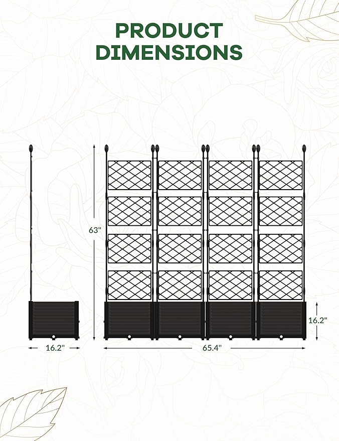 4 PCS Raised Garden Bed with Trellis &amp Privacy Screen 66 Wide x 63 Tall Vertical Garden Planter Box for Climbing Plants Large Outdoor Privacy Screen for Patio Balcony Yard Garden Black