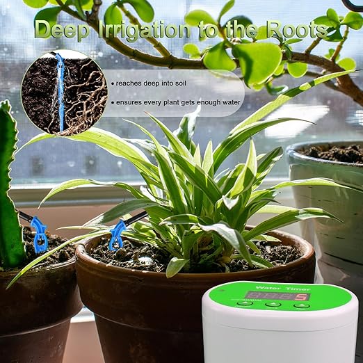 Automatic Plant Waterer Self Watering System - Drip Irrigation Kit with Programmable Timer Water Up to 12 Potted Plants Perfect for Indoor Gardens Balconies &amp Outdoor Parks