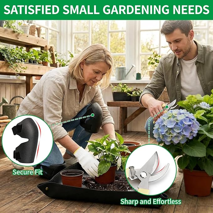 10 Pcs Gardening Tool Set - Heavy Duty Garden Kit with Stainless Steel Pruning Shears Trowel Garden Tool Kneeling Pads Repotting Mat - Garden Tote Ideal Gardening Gifts for Women and Men