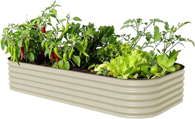 Vego garden Raised Garden Bed Kit 17 Tall 10 in 1 Jumbo Modular Metal Planter Box for Vegetables Flowers Herbs Pearl White