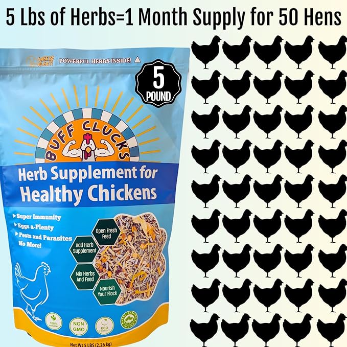 Herb Supplement for Backyard Chickens - Natural Chicken Treats Poultry Feed Botanical Mix Plant-Based Coop Snacks for Daily Wellness Feather Quality Egg Production USA (5 LB)